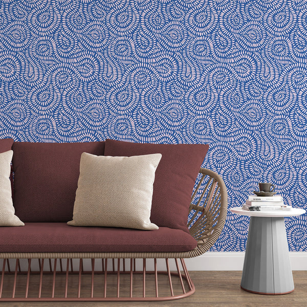 Blue Swirls Removable Wallpaper, Abstract Pattern Wall Mural, Retro , Living Room Decor, Modern Wall Cling, Pretty Wall Decal