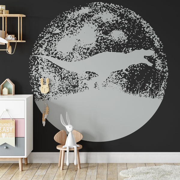 Dinosaur Moon Removable Wallpaper, Silhouette Wall Cling, Dark , Kids Wall Decal, Wild T Rex Wall Mural, Bedroom Decor