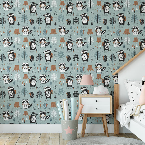 Woodland Critters Removable Wallpaper, Cute Little Animals Wall Decal, Nature , Kids Room Decor, Forest Adventure Wall Mural