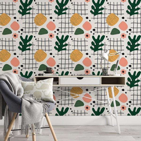 Plant Pattern Removable Wallpaper, Desert Style Wall Cling, Colorful , Cool Modern Home Decor, Cute Cactus Wall Mural Decal