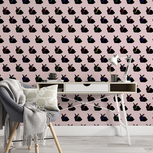 Bunny Pattern Removable Wallpaper, Pretty Colorful Wall Cling, Animal , Modern Home Decor, Decorative Wall Mural Decal