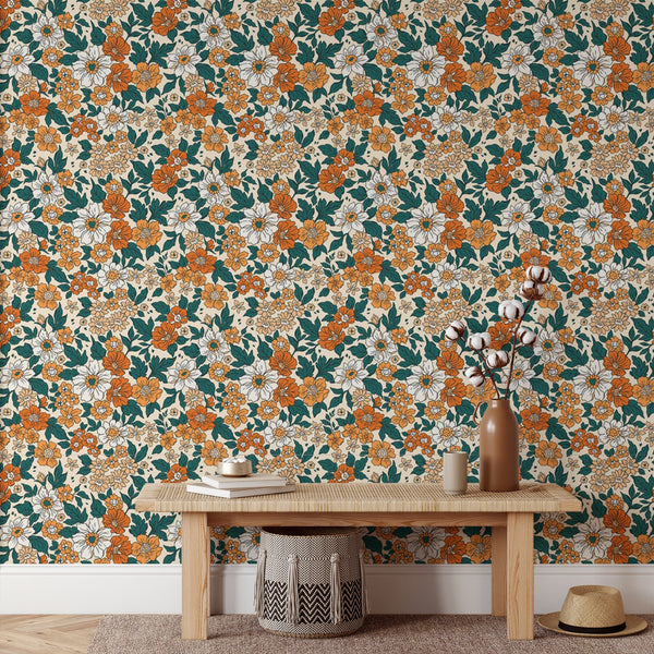 Flower Pattern Removable Wallpaper, Pretty Floral Wall Cling, Botanical , Modern Home Decor, Decorative Wall Mural Decal