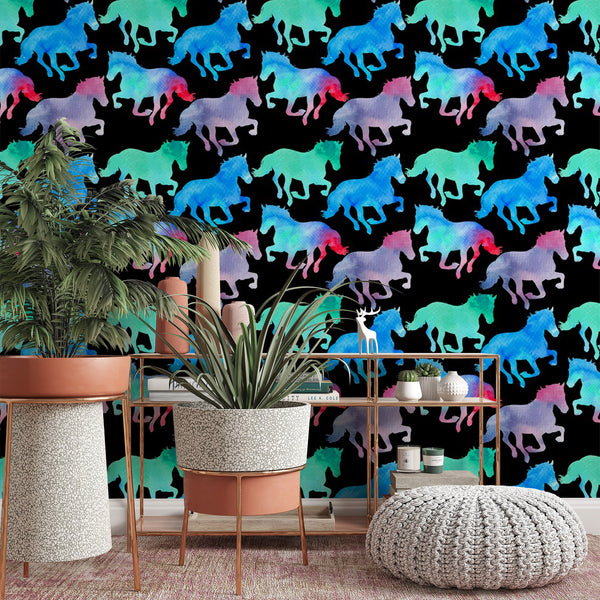 Horse Pattern Removable Animal Wallpaper, Cool Multicolor Wall Cling, , Modern Home Decor, Pretty Decorative Wall Mural Decal