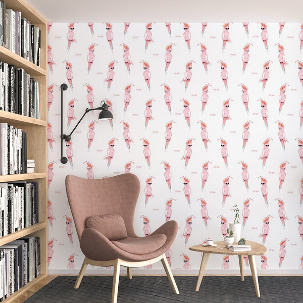 Bird Pattern Removable Wallpaper, Pretty Pink Parrot Wall Cling, Animal , Modern Home Decor, Cool Decorative Wall Mural Decal