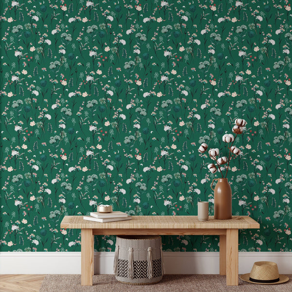 Floral Pattern Removable Wallpaper, Pretty Green Wall Cling, Botanical , Modern Home Decor, Decorative Wall Mural Decal