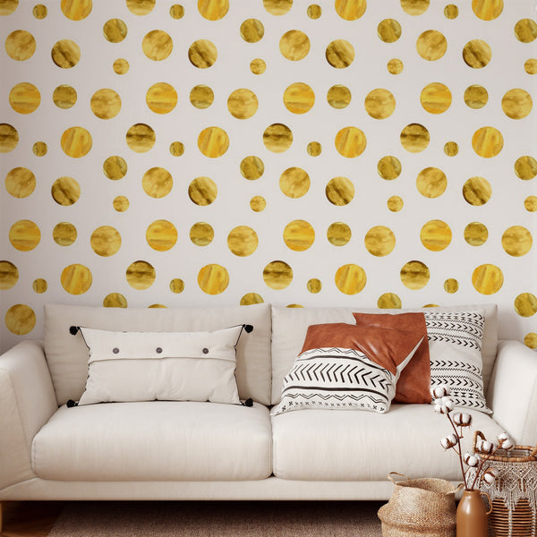 Yellow Sphere Pattern Removable Wallpaper, Cool Shapes Wall Cling, Circle , Modern Home Decor, Decorative Wall Mural Decal