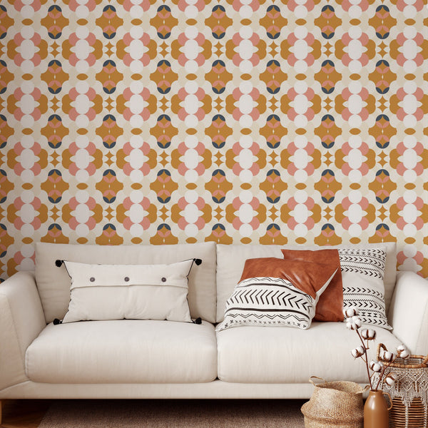 Orange Pattern Removable Wallpaper, Pretty Circles Wall Cling, Geometric , Modern Home Decor, Decorative Wall Mural Decal