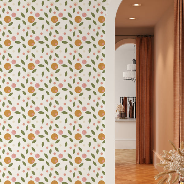 Abstract Pattern Removable Wallpaper, Pretty Fruit Wall Cling, Botanical , Modern Home Decor, Cool Decorative Wall Mural Decal