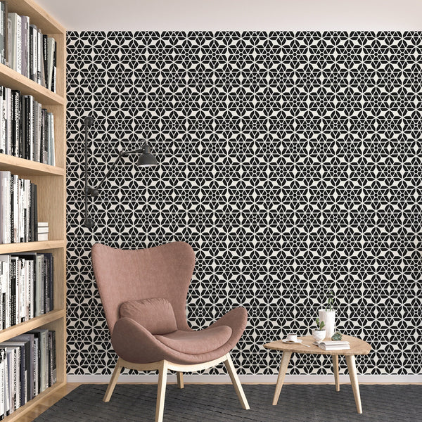 Black and White Star Pattern Wallpaper, Cool Self Adhesive Removable Wall Cling, Geometric , Decorative Wall Mural Decal
