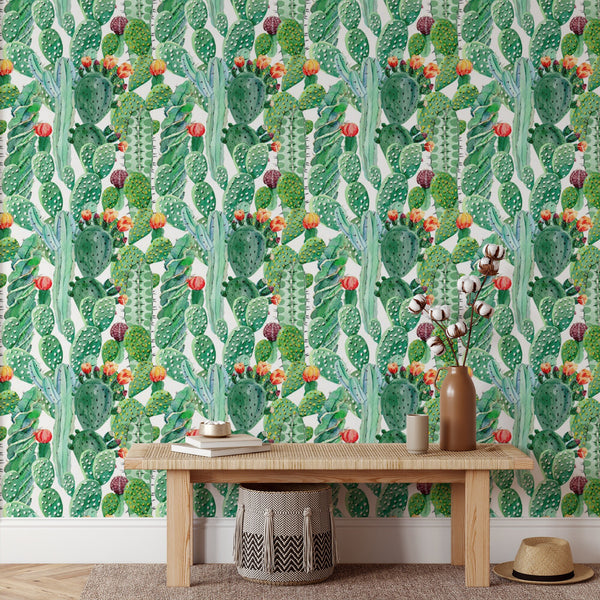 Cactus Pattern Removable Wallpaper, Pretty Desert Wall Cling, Succulent , Modern Home Decor, Decorative Wall Mural Decal
