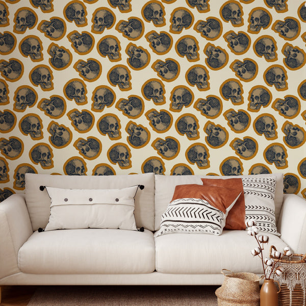 Skull Pattern Removable Wallpaper, Cool Macabre Wall Cling, Artistic , Modern Home Decor, Decorative Wall Mural Decal