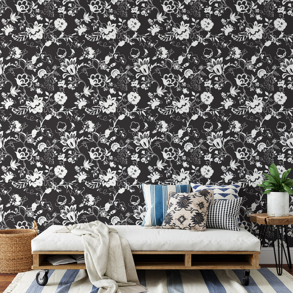 Black and White Floral Peel & Stick Wallpaper