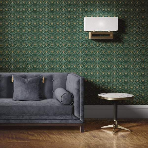 Green Decor Removable Wallpaper, Cool Art Deco Pattern Wall Cling, Artistic , Modern Home Decor, Pretty Wall Mural Decal