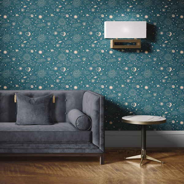 Galaxy Pattern Removable Wallpaper, Outer Space Wall Cling, Artistic , Modern Home Decor, Pretty Blue Wall Mural Decal