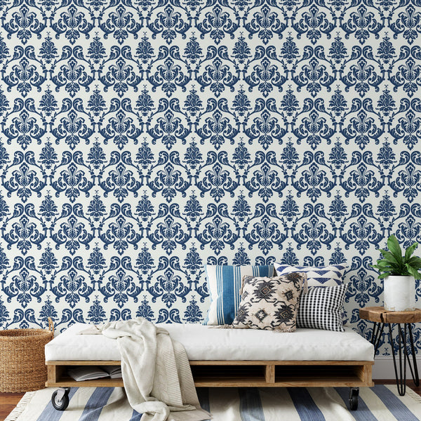 Blue and White Intricate Pattern Peel & Stick Wallpaper