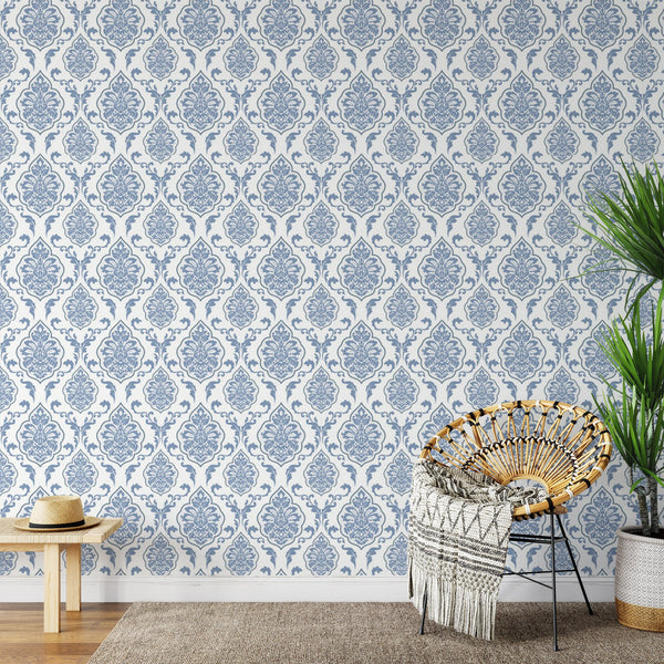 Blue Intricate Leaf Design Peel & Stick Wallpaper