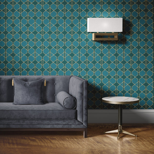Blue Hexagon Removable Wallpaper, Geometric Pattern Wall Cling, Artistic , Modern Home Decor, Pretty Wall Mural Decal