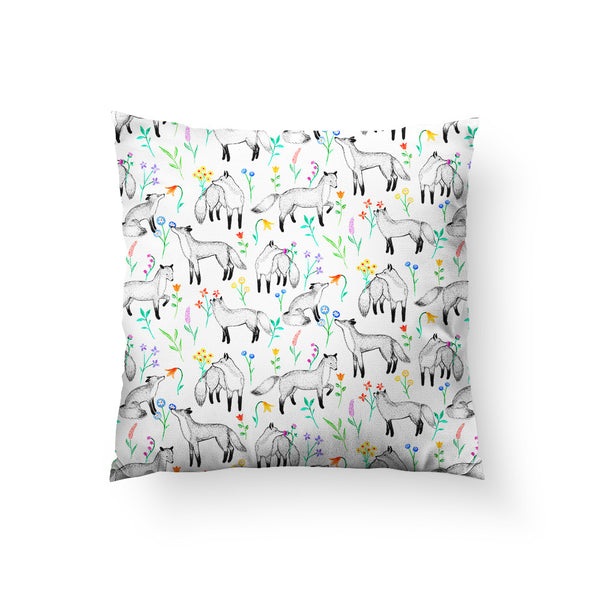 Floral Foxes Throw Pillow