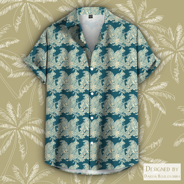 Teal Tiger Hawaiian Shirt