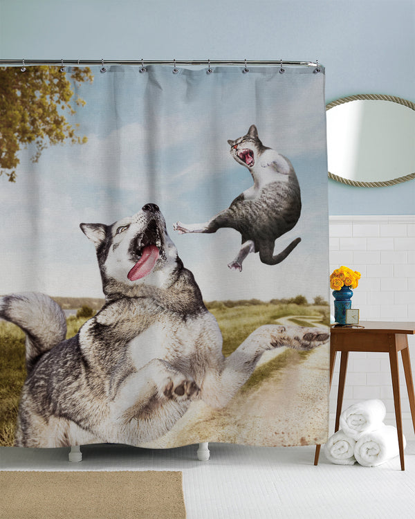 Cat Vs Dog Shower Curtain