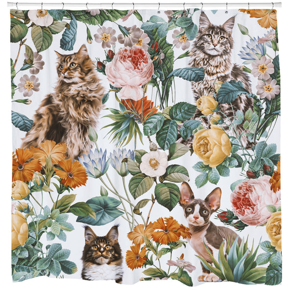 Floral Cats Shower Curtain