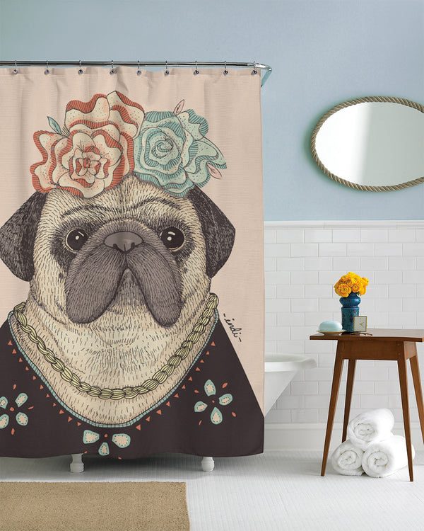 Frida Pug-lo Shower Curtain