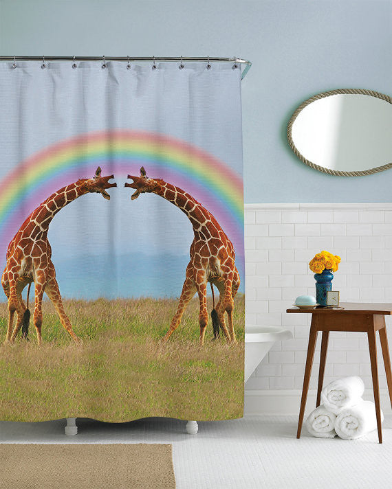 Giraffe Double Rainbow Shower Curtain