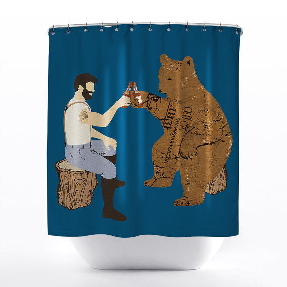 Having a Bear, Beer Shower Curtain