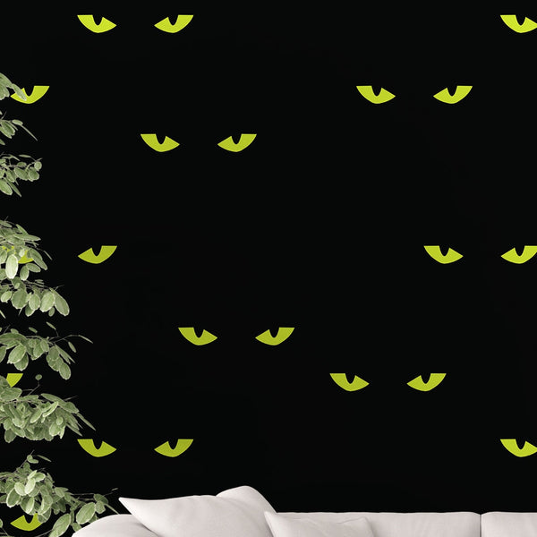 Spooky Cat Wallpaper, Black Cat Wall Cling, Scary Wall Decal, Kitty , Halloween Wall Decor, Cat Eyes Pattern, Horror Decor