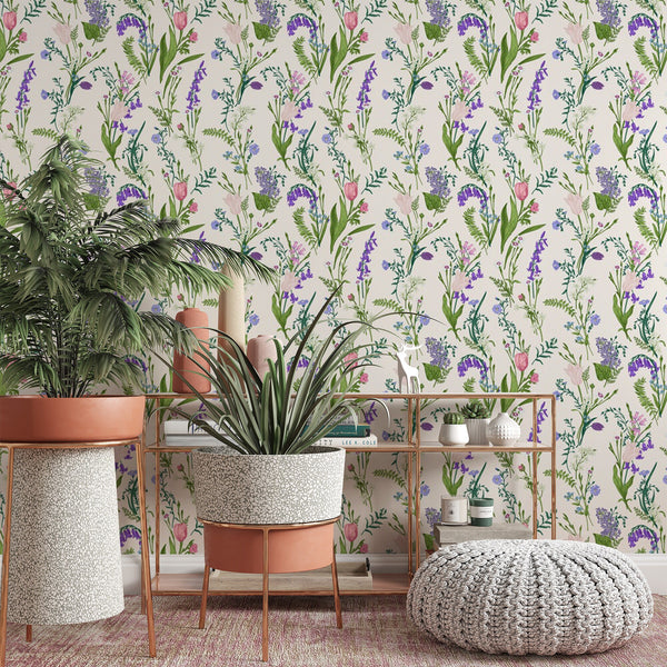 Spring Pattern Removable Wallpaper, Pretty Floral Wall Cling, Kitchen Decor, Botanical , Nature Wall Mural, Modern Plant Decor