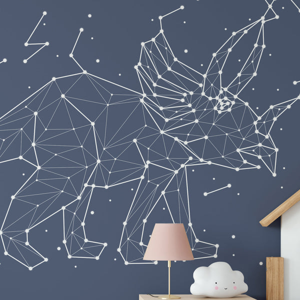 Space Dinosaur Removable Animal Wallpaper, Cool Astrological Wall Cling, Star Chart , Dark Cosmic Wall Mural, Sky Map Wall Decal