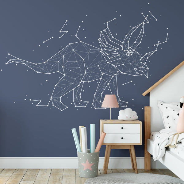 Space Dinosaur Removable Animal Wallpaper, Cool Astrological Wall Cling, Star Chart , Dark Cosmic Wall Mural, Sky Map Wall Decal