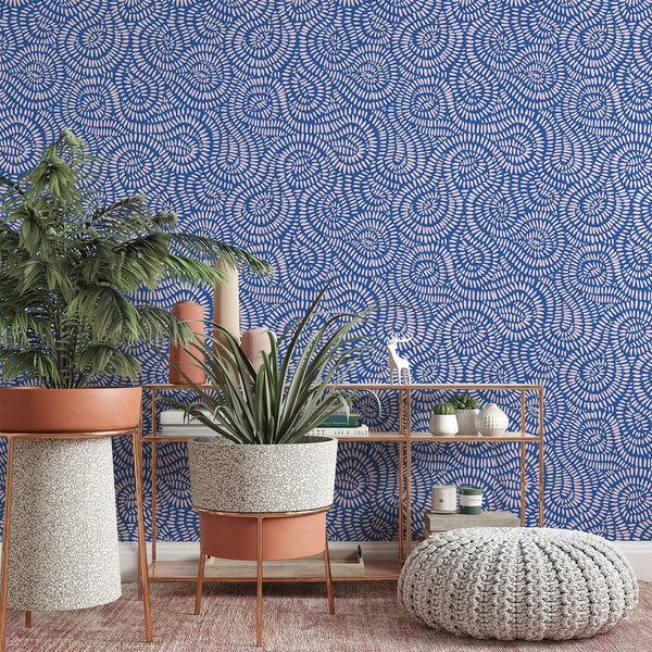 Blue Swirls Removable Wallpaper, Abstract Pattern Wall Mural, Retro , Living Room Decor, Modern Wall Cling, Pretty Wall Decal