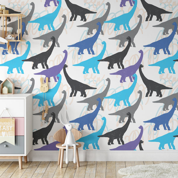 Brontosaurus Pattern Removable Wallpaper, Dinosaur , Kids Room Decor, Colorful Wall Mural Decal, Cool Jurassic Wall Cling