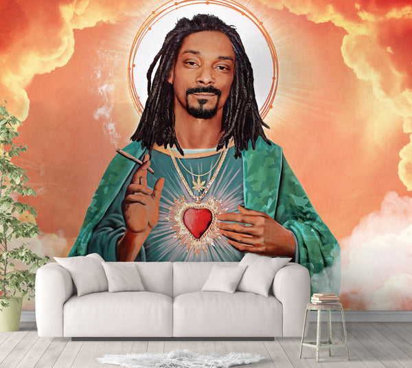 Famous Rapper Removable Wallpaper, Funny Religious , Heavenly Saint Wall Decal, Celebrity Wall Cling, Marijuana Wall Decor