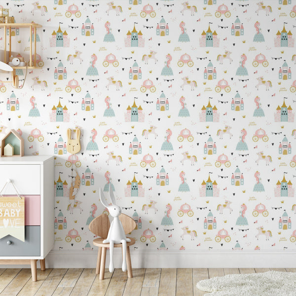 Little Princess Removable Wallpaper, Playroom , Modern Kids Room Decor, Royalty Pattern Wall Cling, Bright Pretty Wall Decal