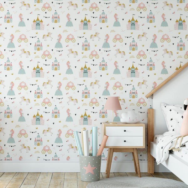 Little Princess Removable Wallpaper, Playroom , Modern Kids Room Decor, Royalty Pattern Wall Cling, Bright Pretty Wall Decal