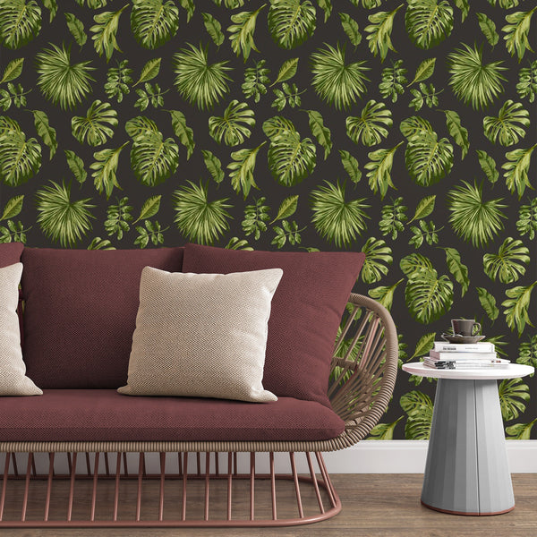 Dark Leaf Removable Wallpaper, Elegant Pattern Wall Cling, Green Plant Wall Mural, Nature , Pretty Botanical Wall Decal
