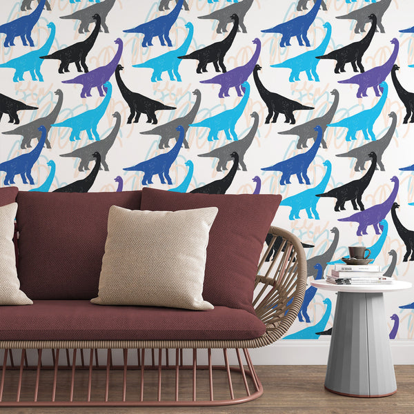 Brontosaurus Pattern Removable Wallpaper, Dinosaur , Kids Room Decor, Colorful Wall Mural Decal, Cool Jurassic Wall Cling