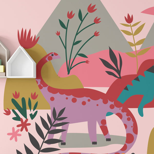 Dinosaur Kids Animal Wallpaper Pink Multicolor Sharp Shirter