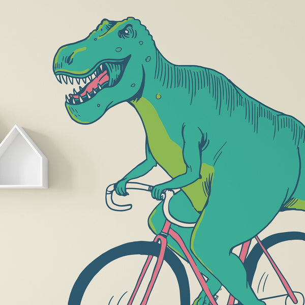 Dinosaur Bike Ride Kids Animal Wallpaper Beige Sharp Shirter