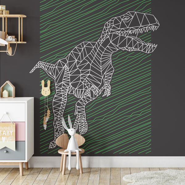 Dinosaur Graphic Removable Wallpaper, Dark , Kids Bedroom Home Decor, Computer Imagery Wall Cling, Cool T Rex Wall Mural