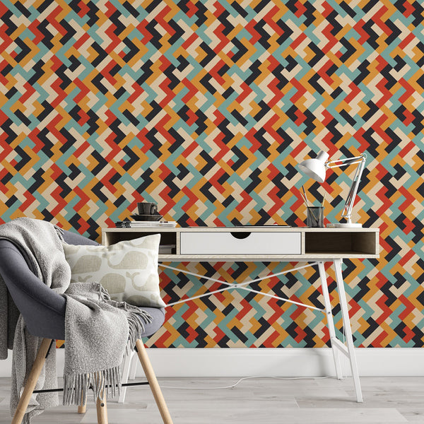 Colorful Pattern Removable Wallpaper, Cool Funky Shapes Wall Cling, Geometric , Modern Home Decor, Retro Wall Mural Decal