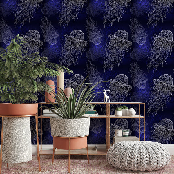Jellyfish Pattern Removable Wallpaper, Cool Dark Wall Cling, Nautical , Modern Home Decor, Pretty Decorative Wall Mural Decal
