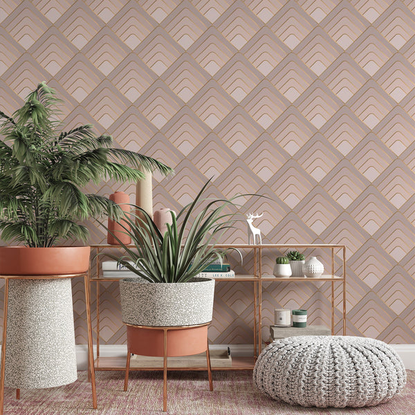Diamond Pattern Removable Wallpaper, Beige Monochromatic Wall Cling, Geometric , Modern Art Deco Decor, Pretty Wall Decal