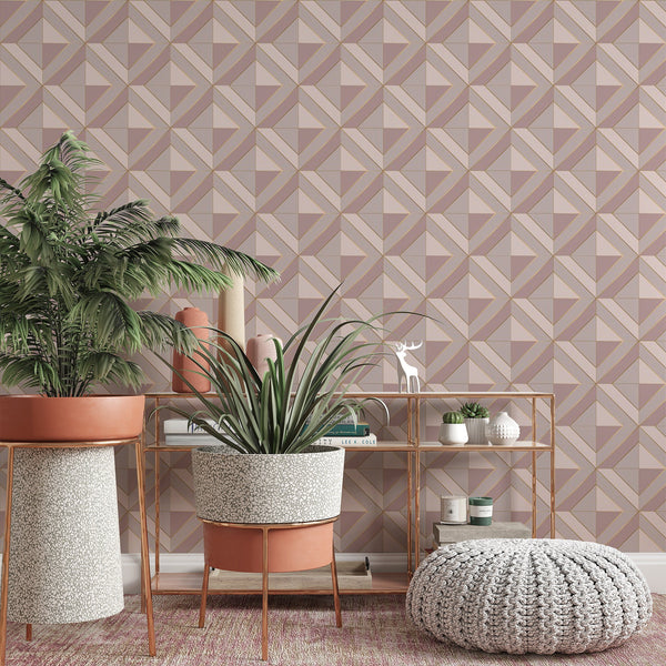 Beige Pattern Removable Wallpaper, Triangle Pyramid Shapes Wall Cling, Geometric , Art Deco Decor, Pretty Wall Mural Decal