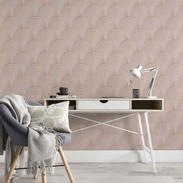 Beige Pattern Removable Wallpaper, Arch Shapes Wall Decal, Geometric , Modern Art Deco Decor, Pretty Wall Mural Cling