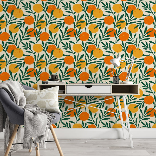 Orange Citrus Pattern Removable Wallpaper