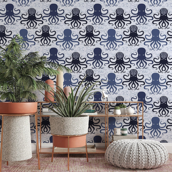 Octopus Pattern Removable Animal Wallpaper, Cool Ocean Wall Cling, Nautical , Modern Home Decor, Pretty Decorative Wall Mural Decal