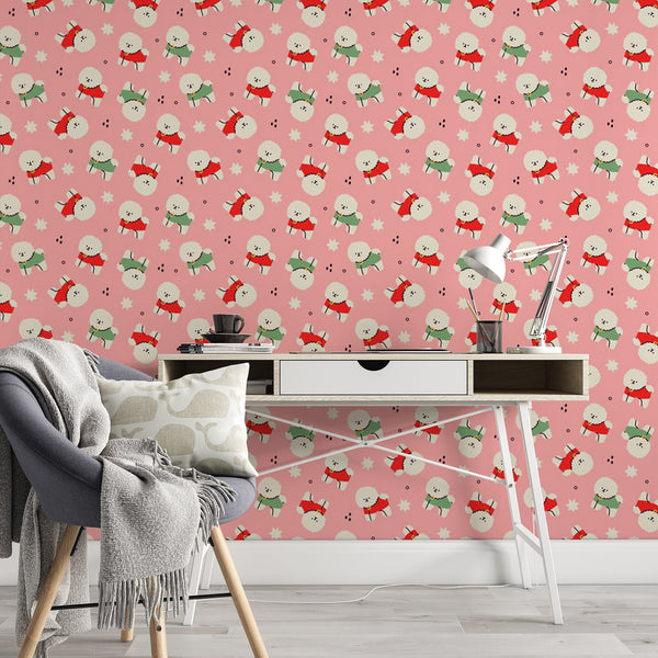 Dog Pattern Removable Wallpaper, Pretty Pink Wall Cling, Animal , Modern Home Decor, Cute Pooch Wall Decal, Puppy Wall Mural